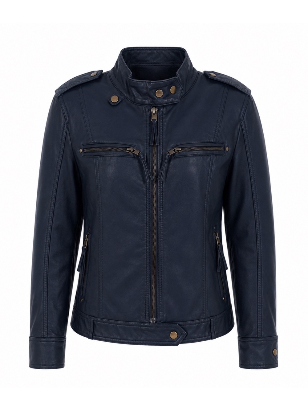 Black Rivet Navy Blue Faux Leather Moto Jacket Womens Size S